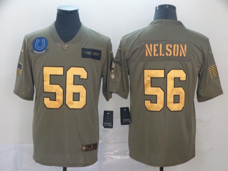 Men Indianapolis Colts #56 Nelson Gold Nike Olive Salute To Service Limited NFL Jersey